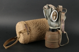 French WWII Gas Mask in Paper Mache Case