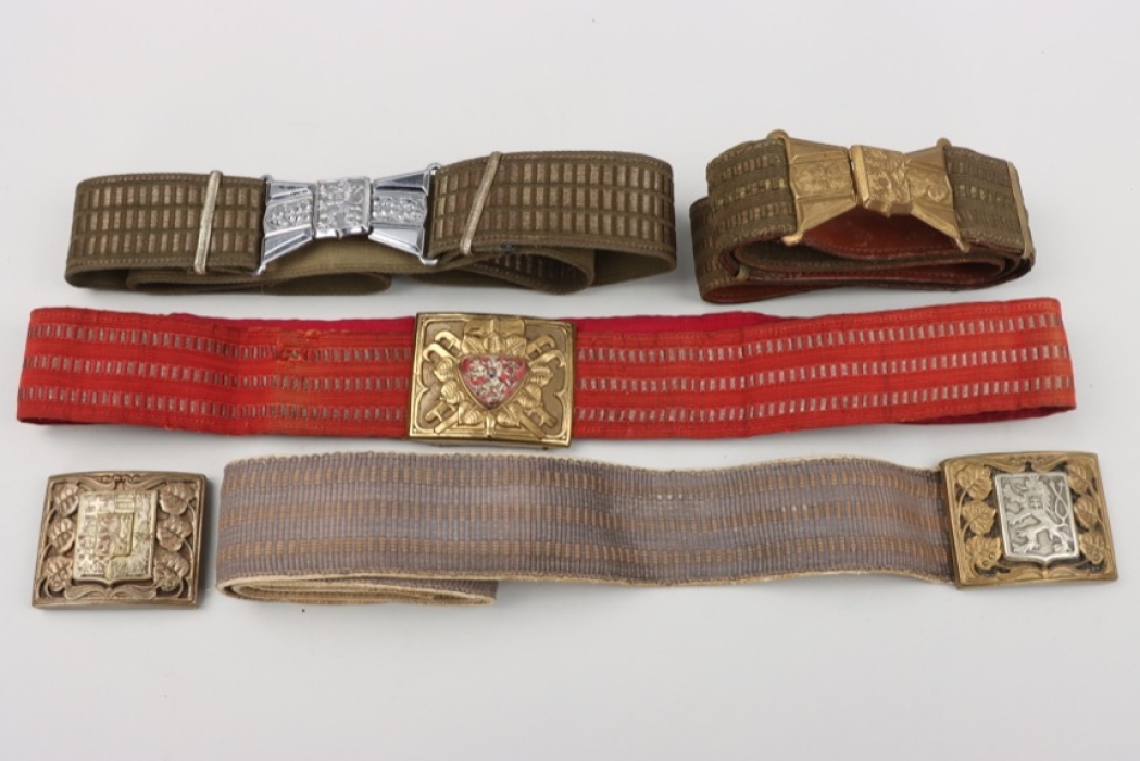 Lot of four Czech brocade belts + buckles and a police buckle
