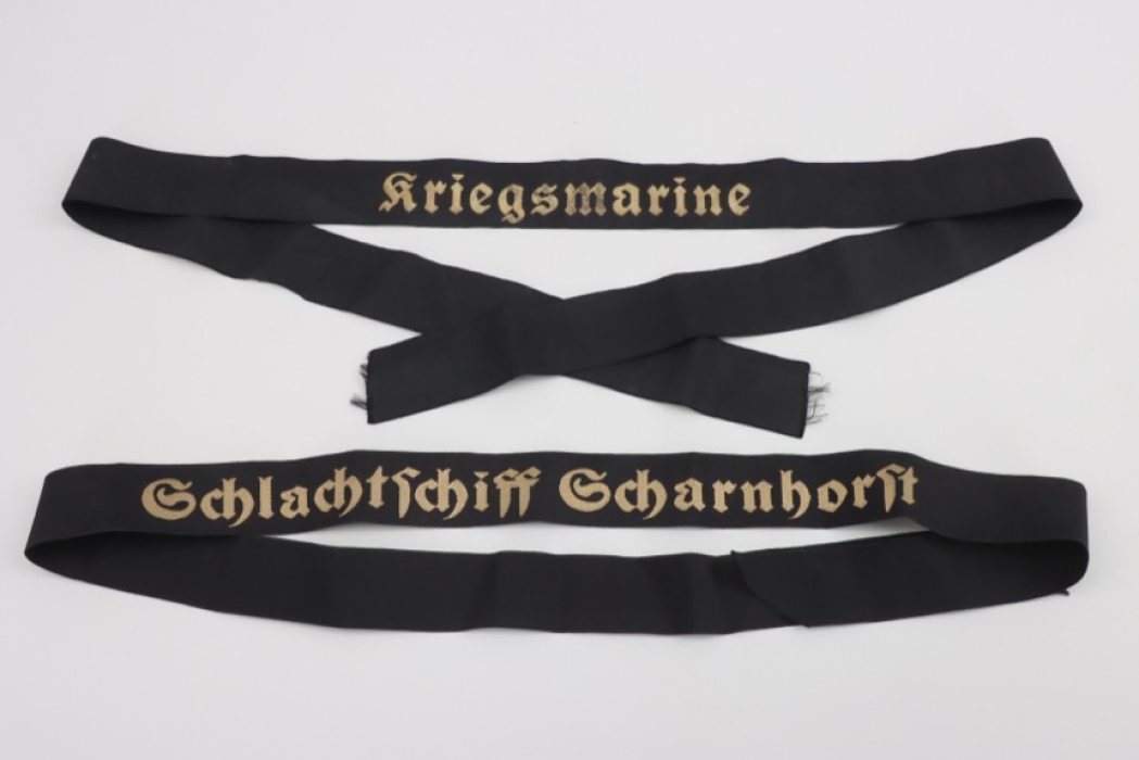Kriegsmarine cap tally "Kriegsmarine" & "Schlachtschiff Scharnhorst"