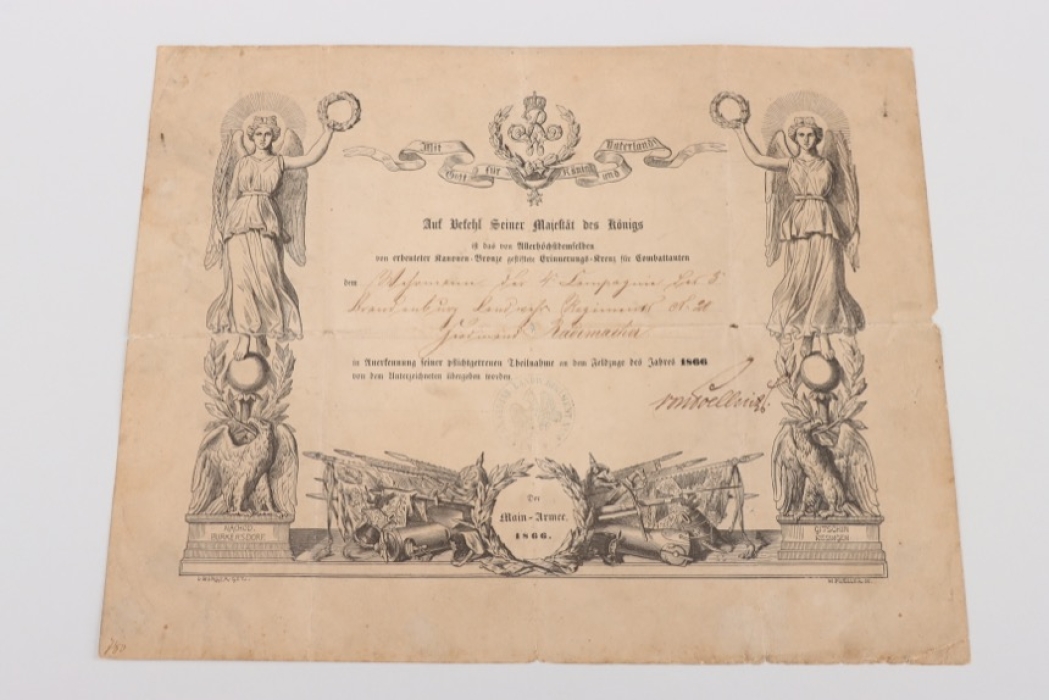 Preußen - Erinnerungskreuz 1866 der Main-Armee certificate