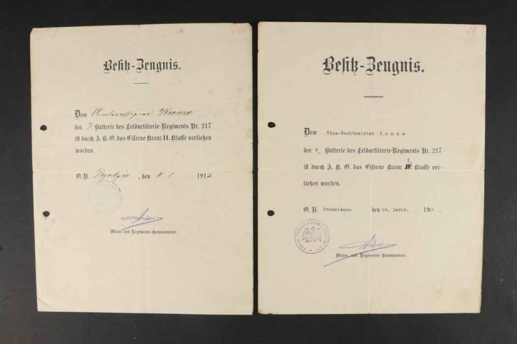 Award Document Group to Iron Cross 2nd & 1st Class, 1914