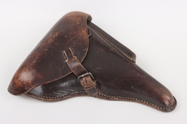 Early Luftwaffe P08 holster in chocolate brown leather, « 1940 »