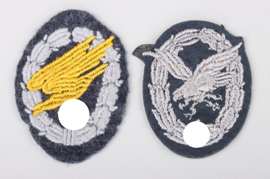 Luftwaffe Paratrooper Badge and Luftwaffe Air Gunner & Radio Operator Badge - cloth type