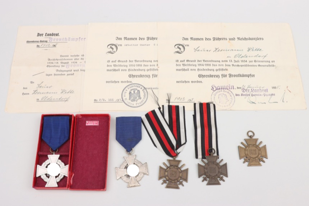 Lot of Honor Crosses of WWI + certificates and Faithful Service Decorations