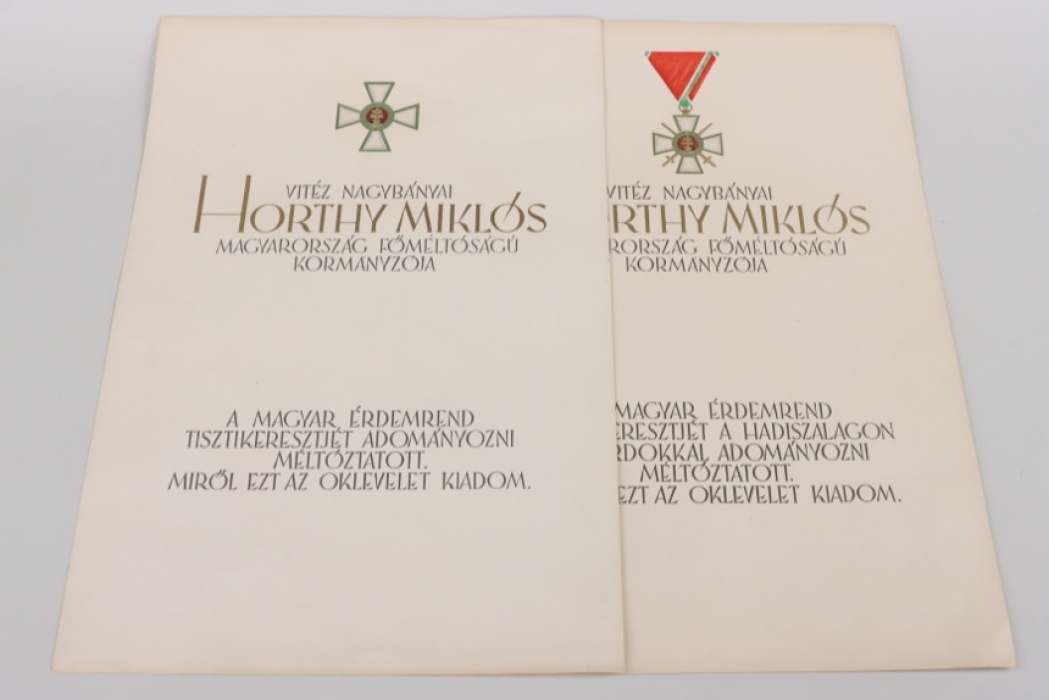 2 x certificates to Hungarian Order of Merit (blank)