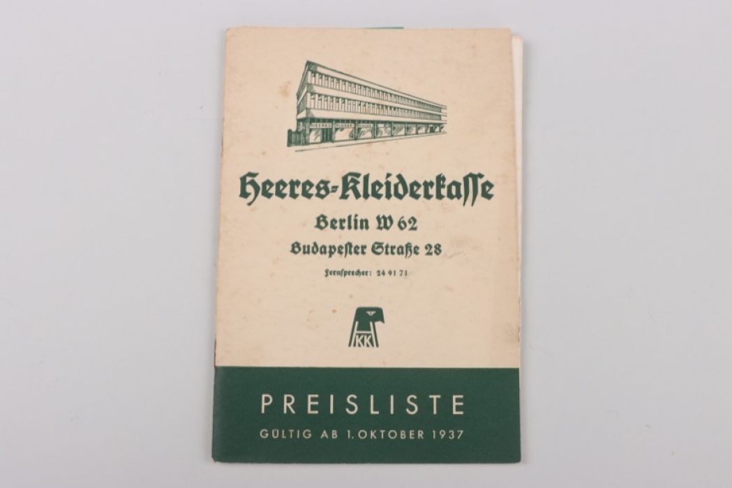 1937 booklet Preisliste "Heeres-Kleiderkasse, Berlin"